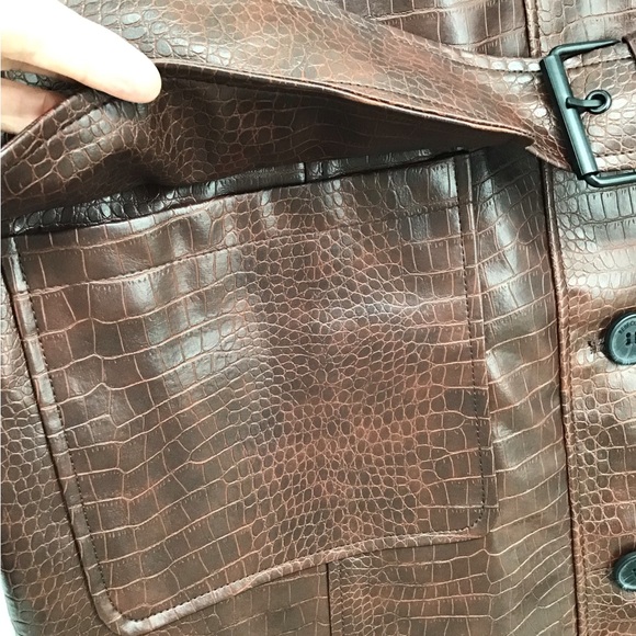 Jason Wu NWT Faux Leather Croc Trench Coat Career Casual Brown Size Large - Picture 8 of 11